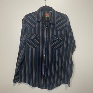 Rock Canyon Men's Vintage Striped Pearl Snap Western Shirt size Neck 17 FLAWED